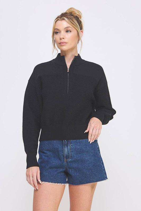 Allie Rose Dolman Half Zip Twin Texture Rib - Luxe EQ
