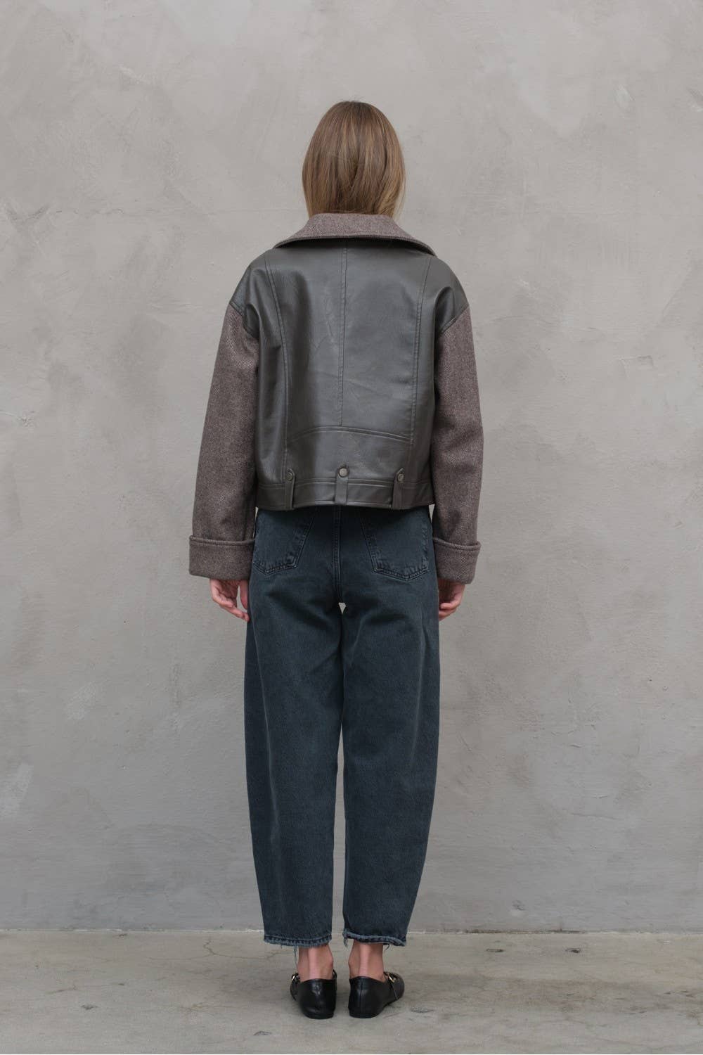Herringbone Leather Combi Jacket - RJ1017