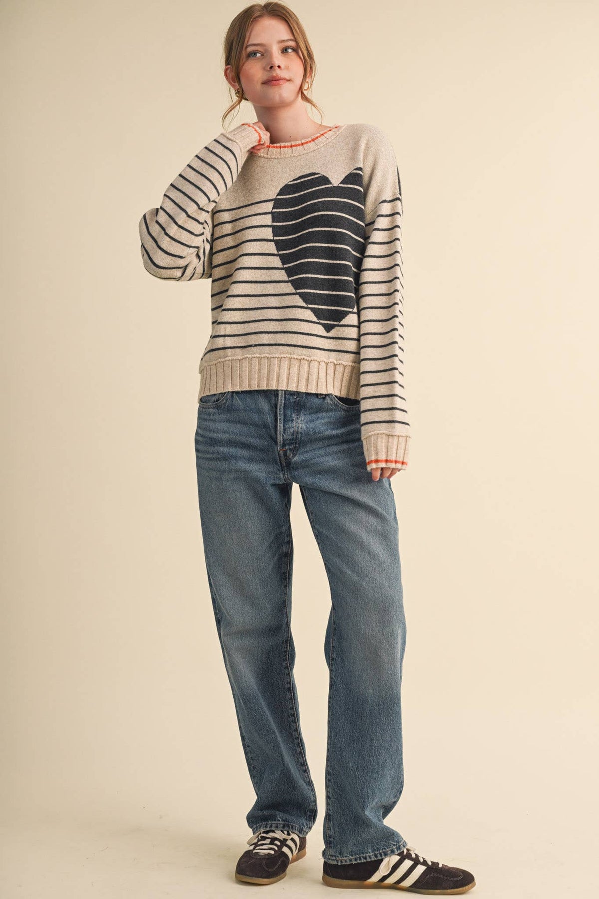 &MERCI HEART STRIPED SWEATER MSW11425