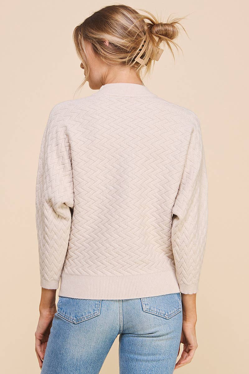 Allie Rose Jacquard Mock Neck Dolman Sweater