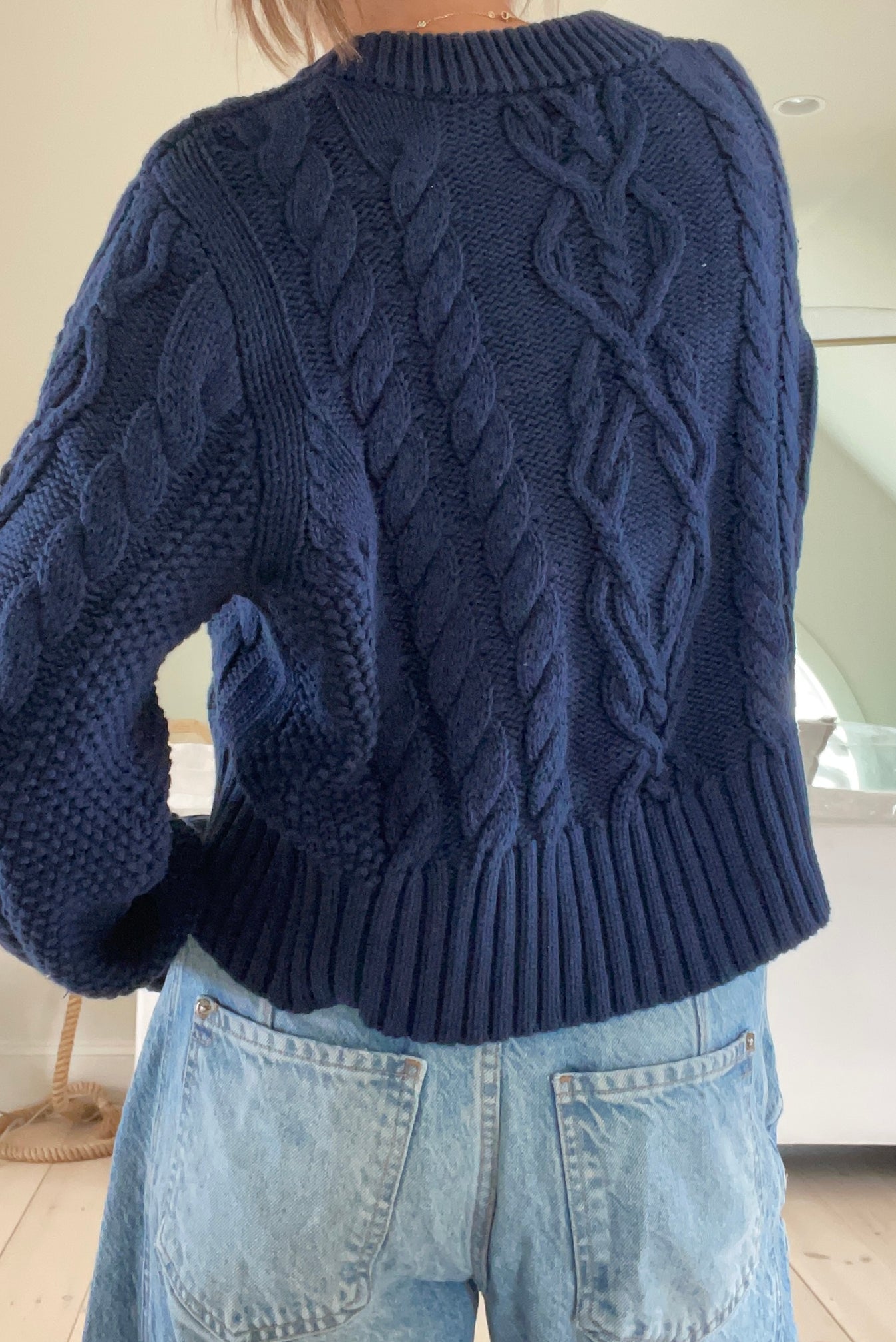 Pink Pineapple Celine Crop Cable Cardigan Navy