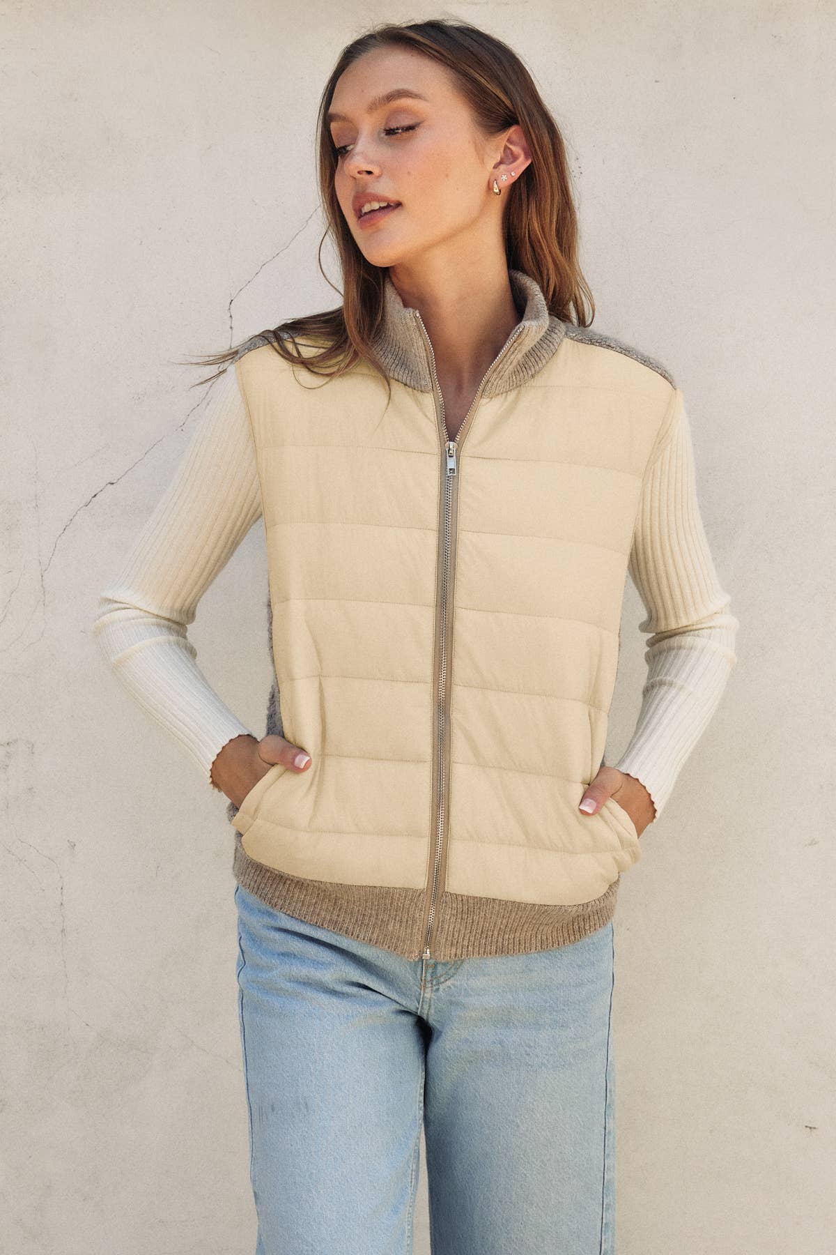 Sherpa and Puff Contrast Vest - Luxe EQ