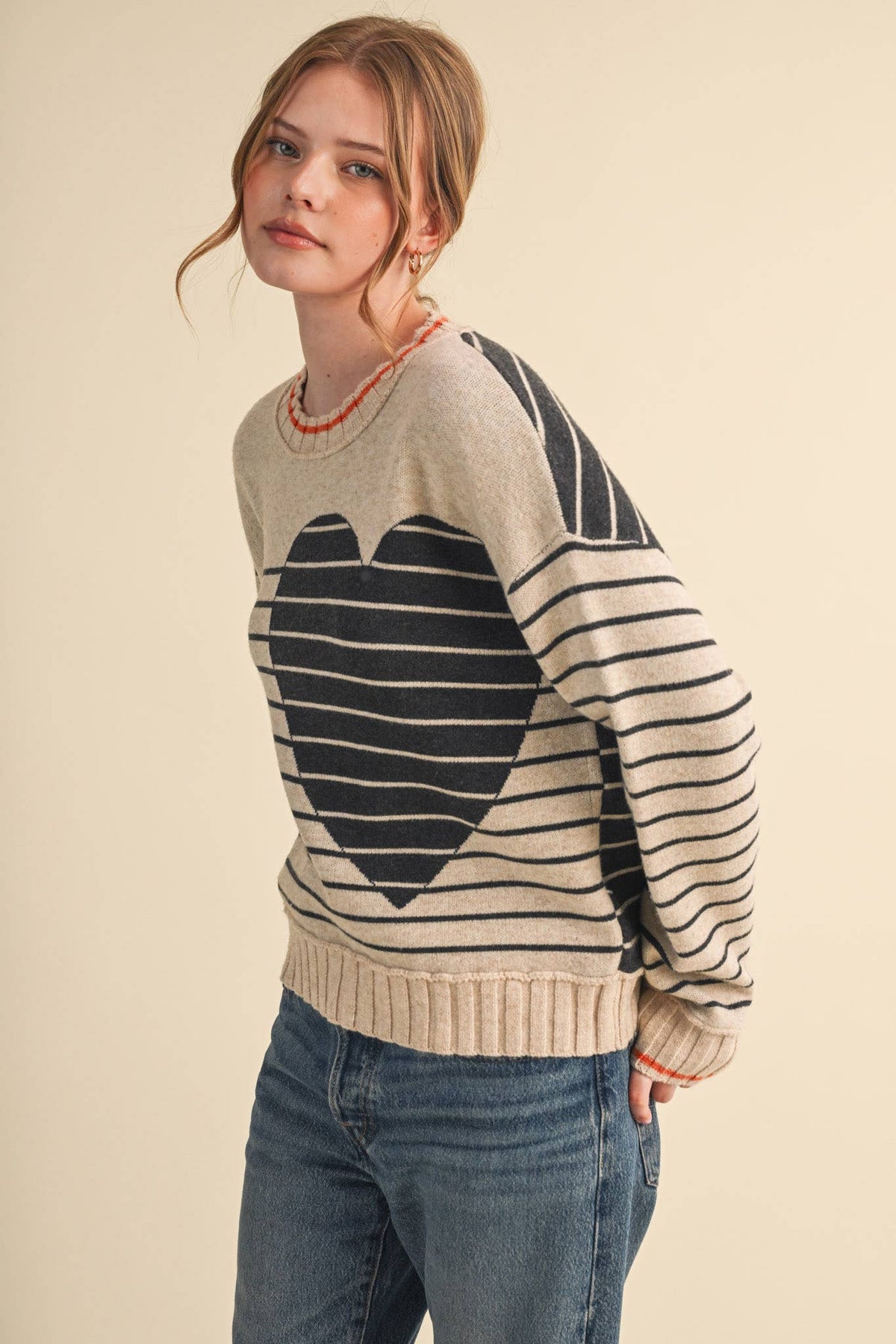 &MERCI HEART STRIPED SWEATER MSW11425