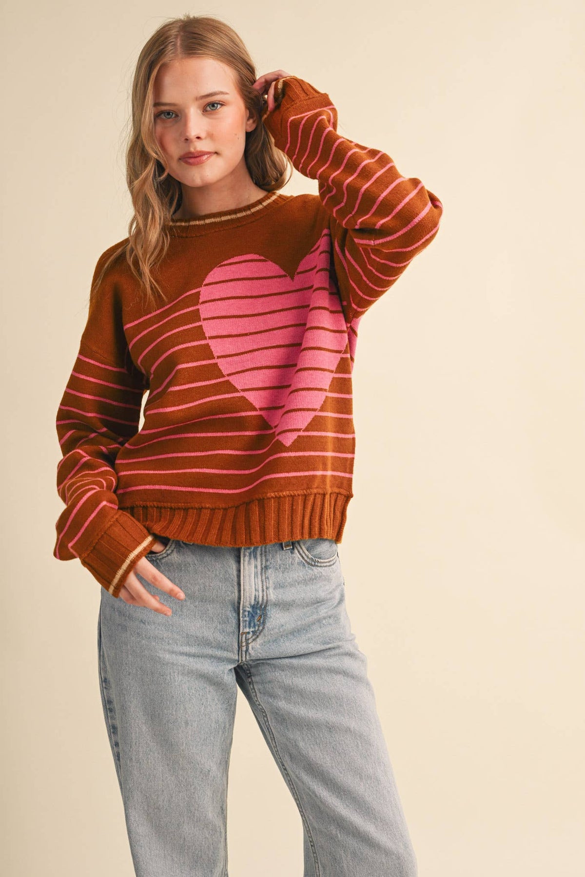 &MERCI HEART STRIPED SWEATER MSW11425