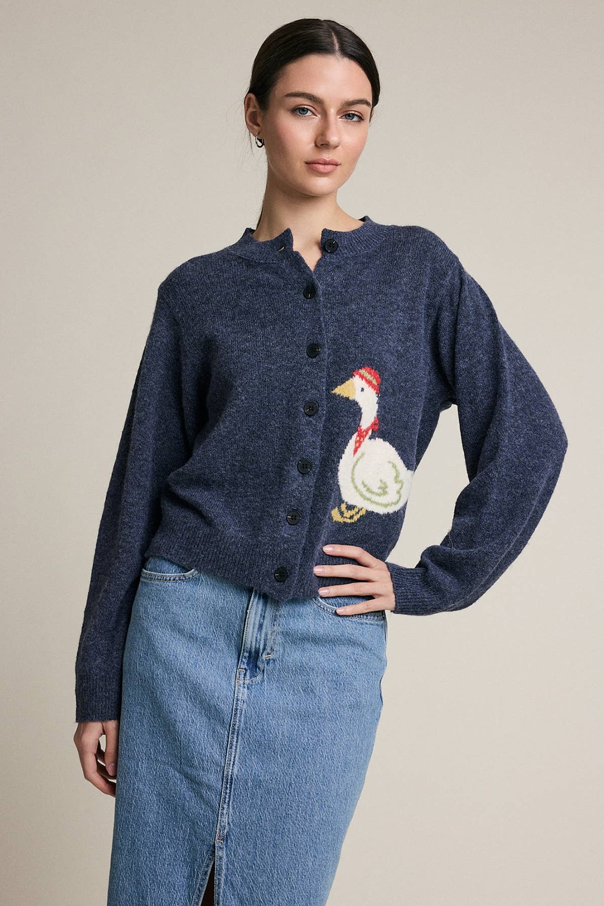 Duck Pattern Button Front Knit Cardigan - RSW1225 - Luxe EQ