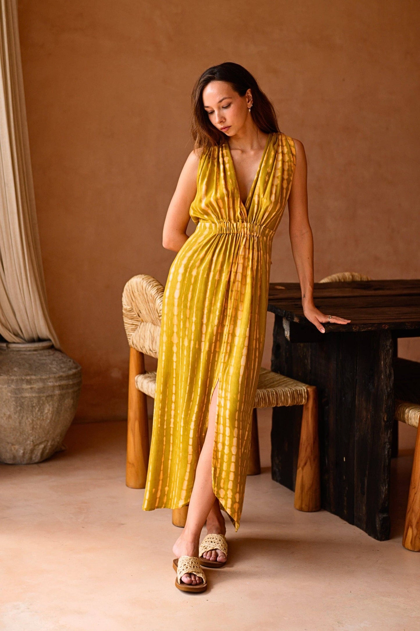 Clara Maxi Slip Dress in Lemongrass - Luxe EQ