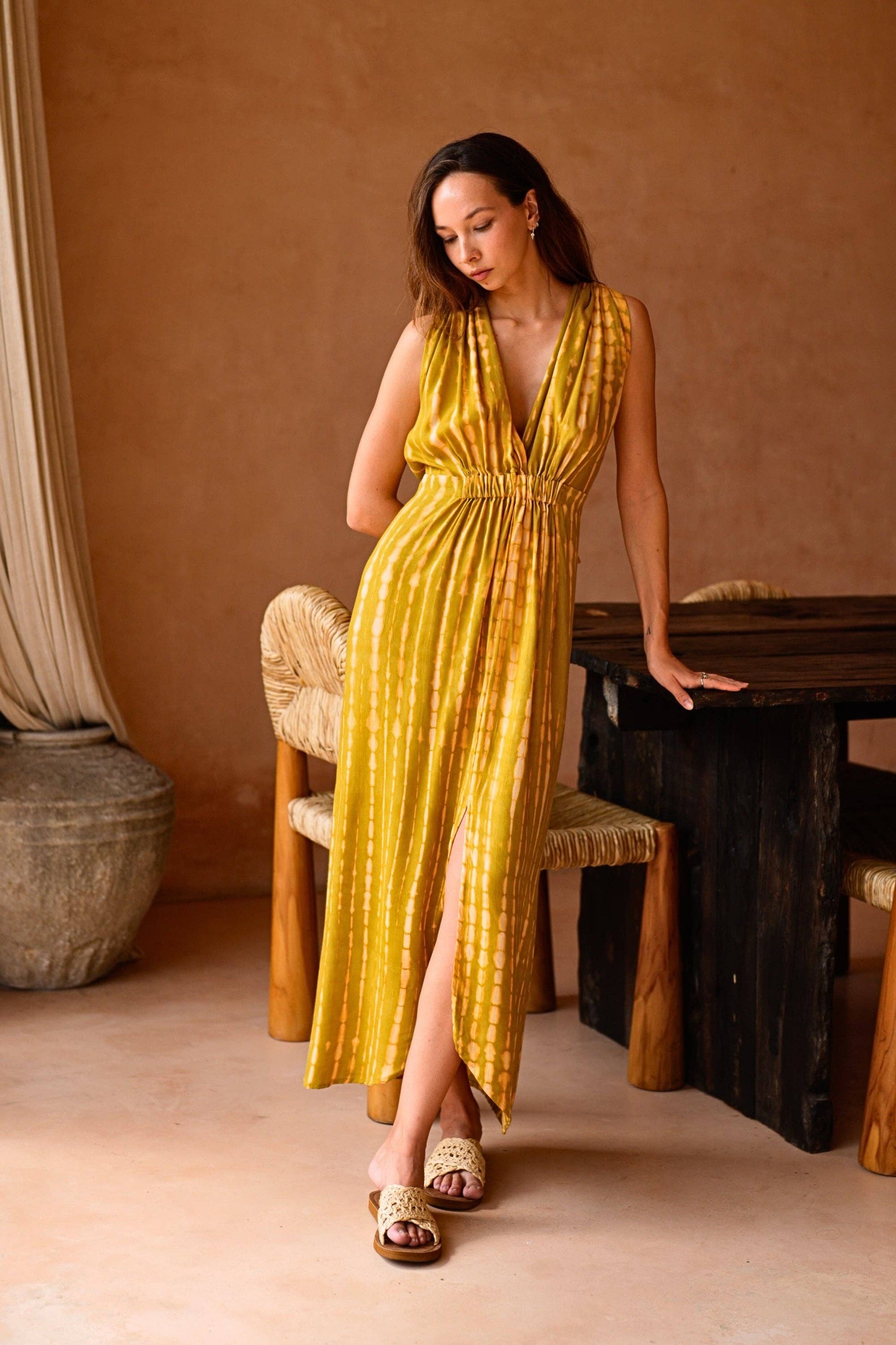 Clara Maxi Slip Dress in Lemongrass - Luxe EQ