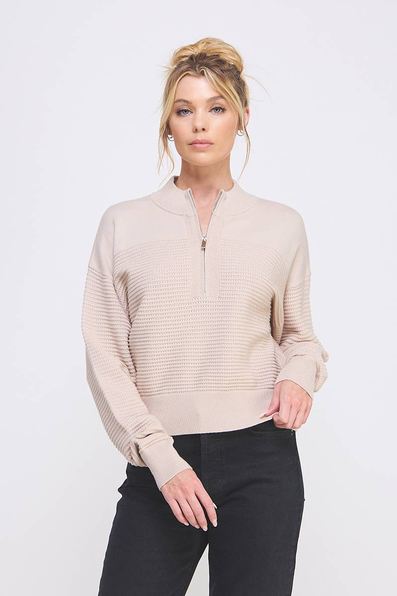 Allie Rose Dolman Half Zip Twin Texture Rib - Luxe EQ