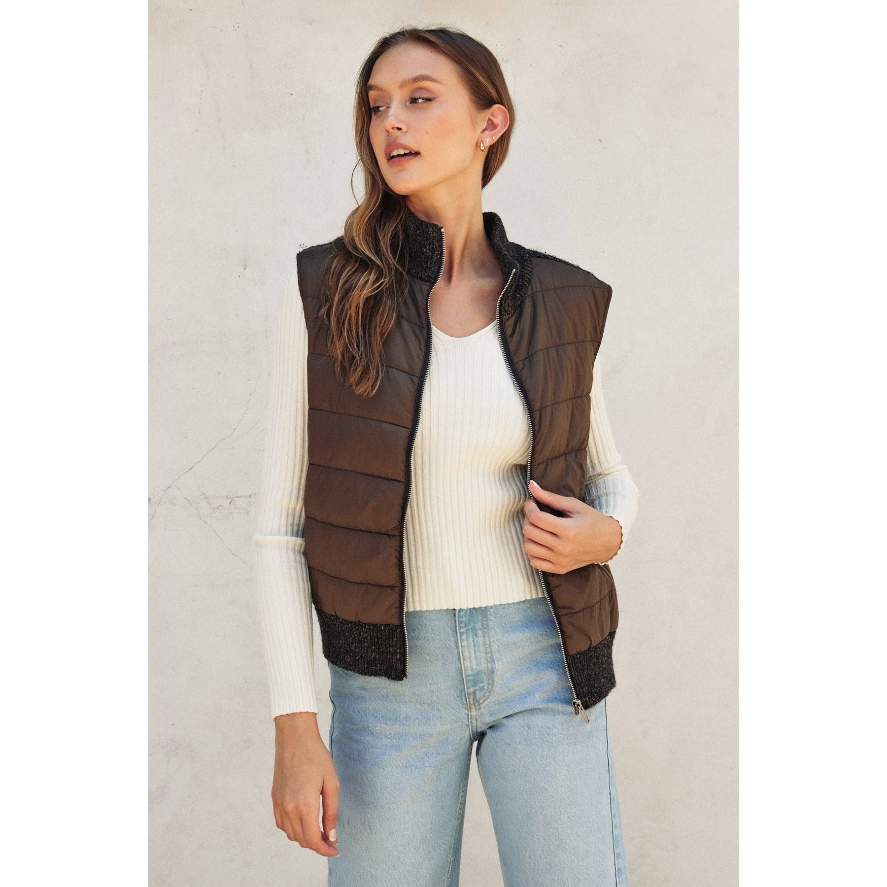 Sherpa and Puff Contrast Vest - Luxe EQ