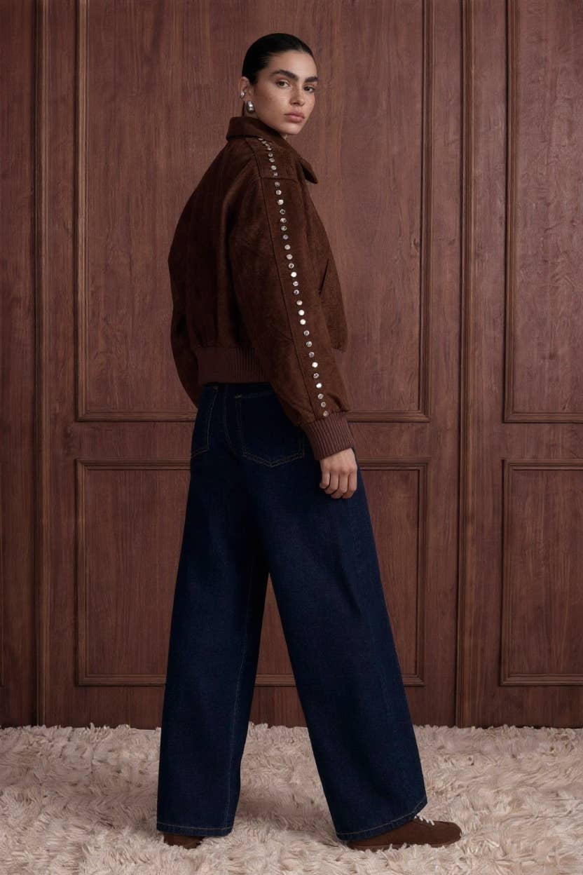 Studded Suede Bomber Jacket - Luxe EQ