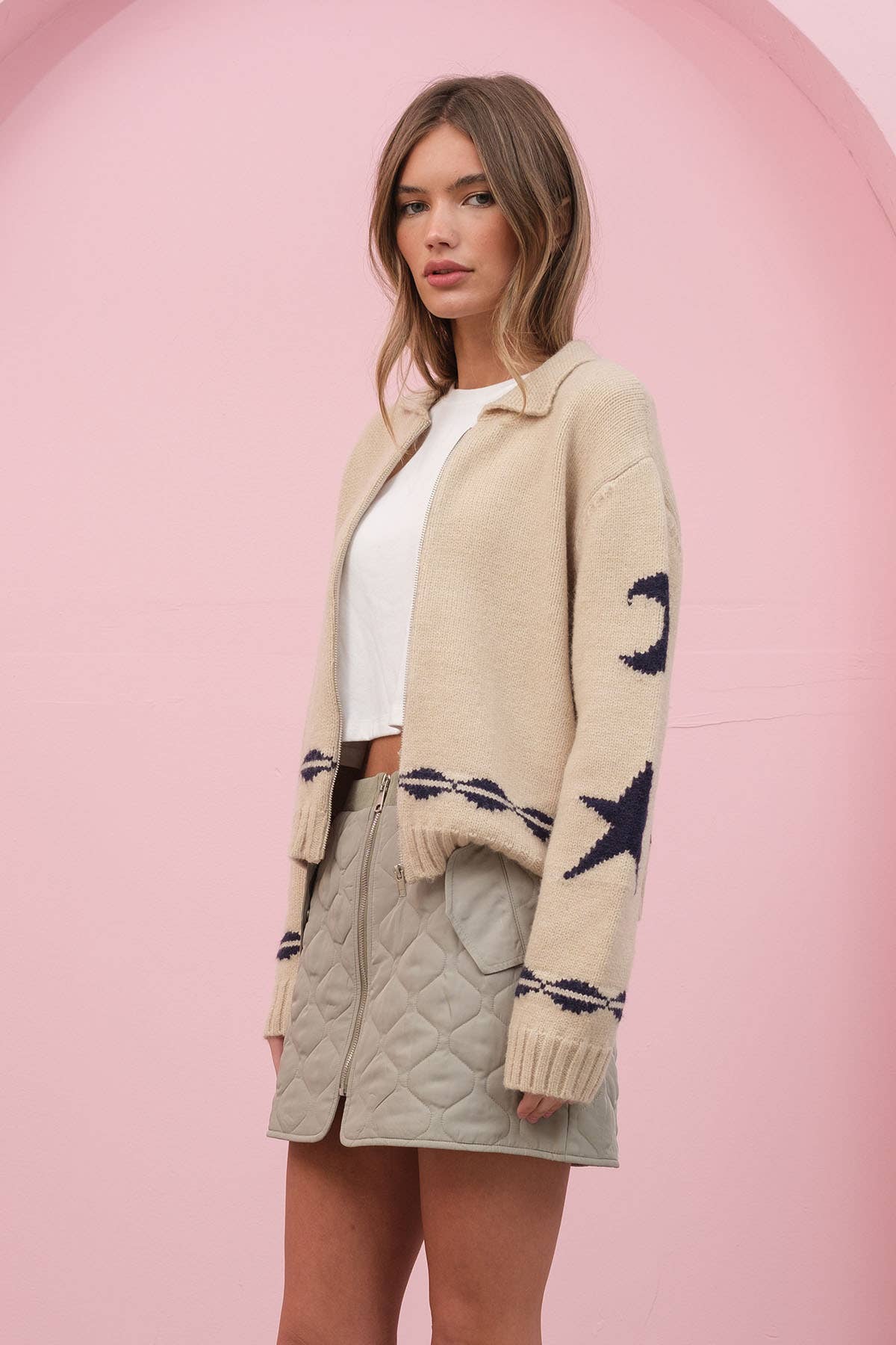 Cozy STAR AND MOON Pattern Zip Sweater Jacket-RSW1001 - Luxe EQ