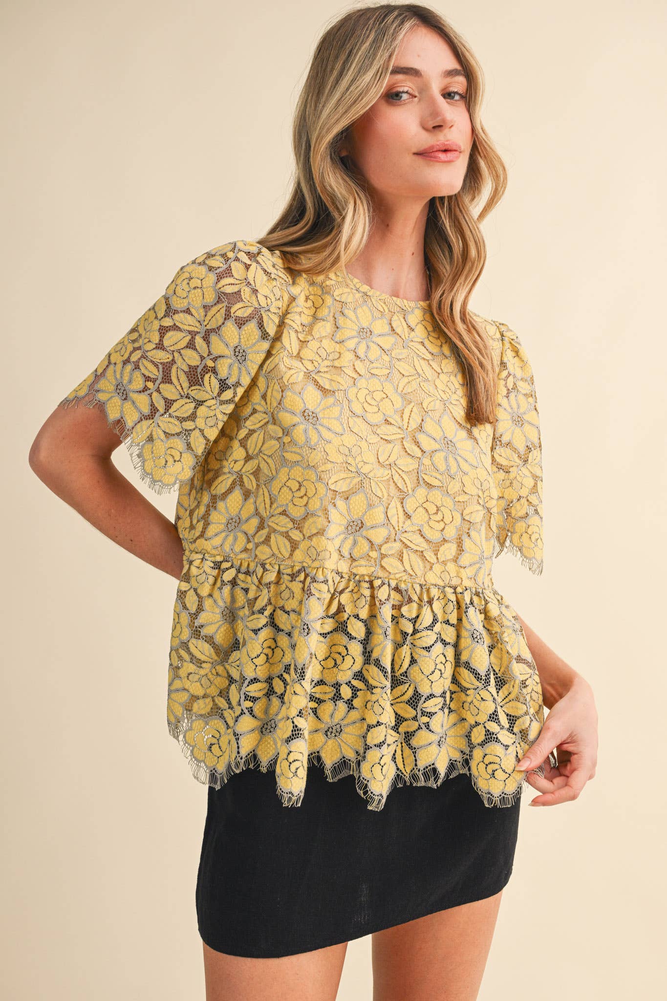 FLORAL LACE PEPLUM TOP MTP4839 - Luxe EQ