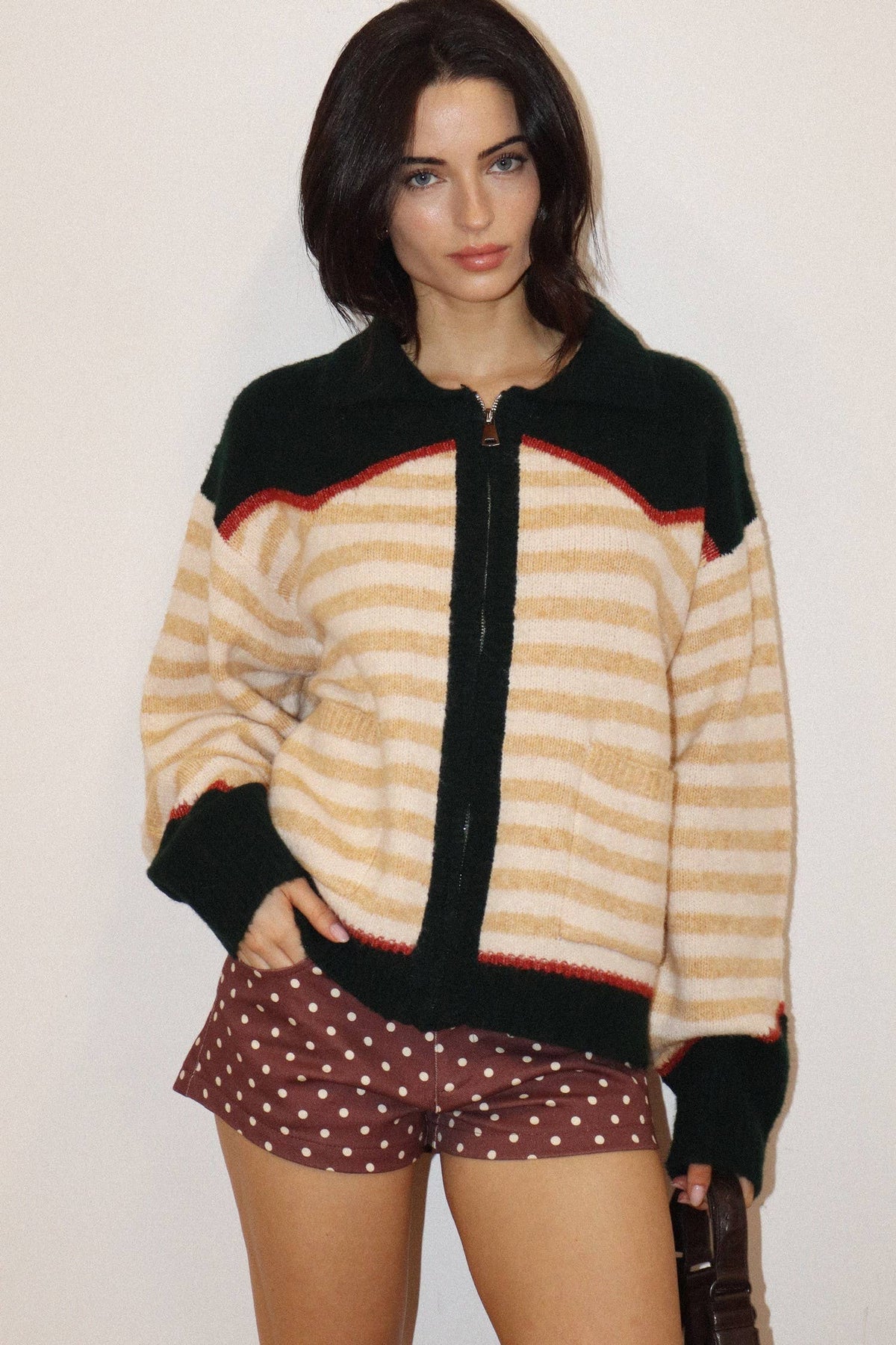 Stripe Zip Knit Sweater