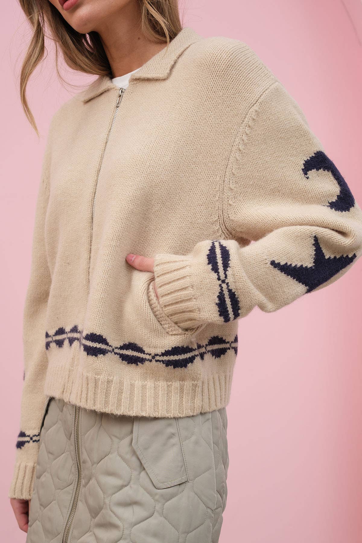 Cozy STAR AND MOON Pattern Zip Sweater Jacket-RSW1001 - Luxe EQ