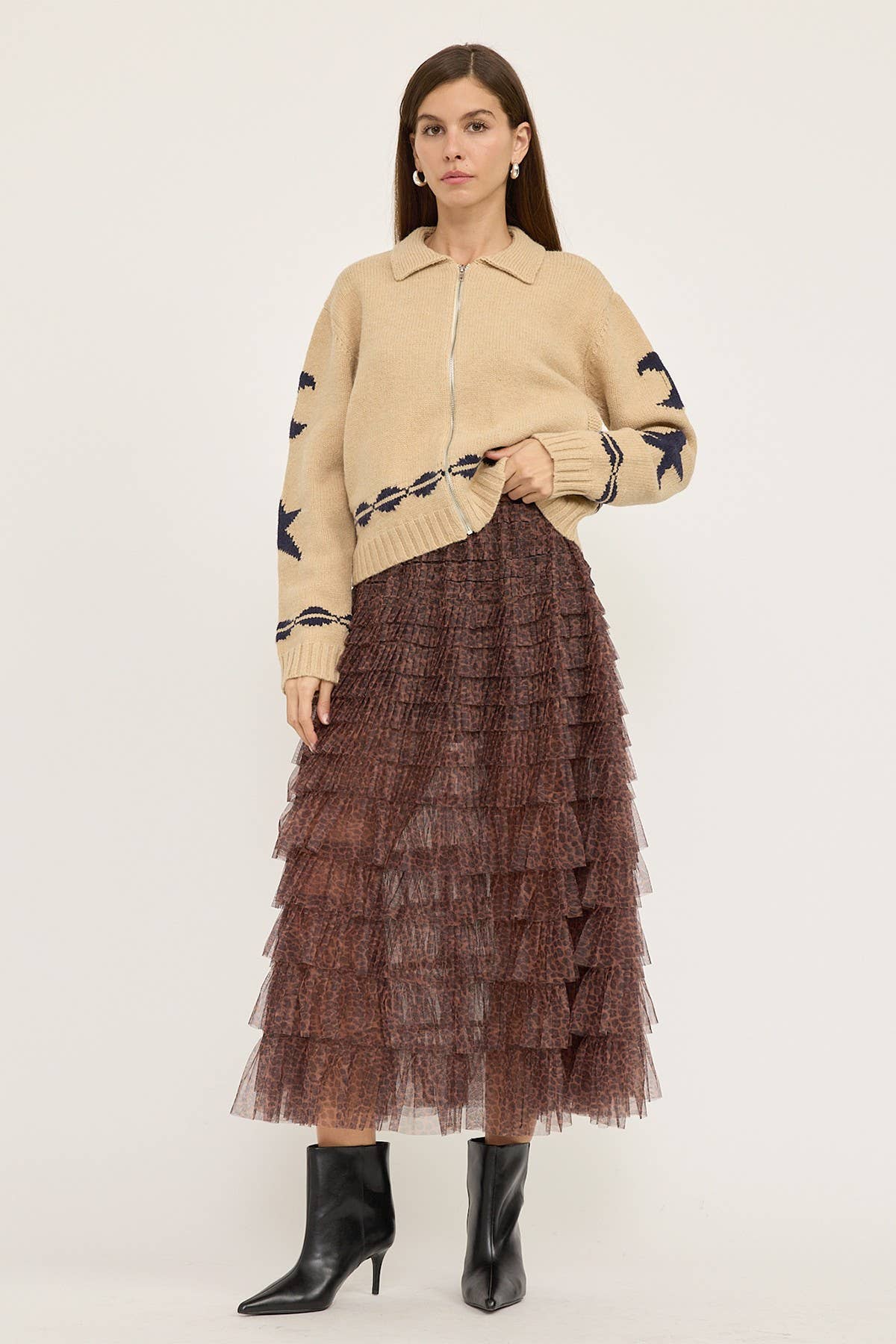 Cozy STAR AND MOON Pattern Zip Sweater Jacket-RSW1001 - Luxe EQ