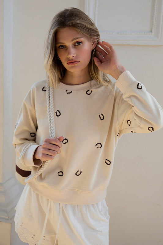 Embroidered Horseshoe Sweatshirt - RTK1083 - Luxe EQ