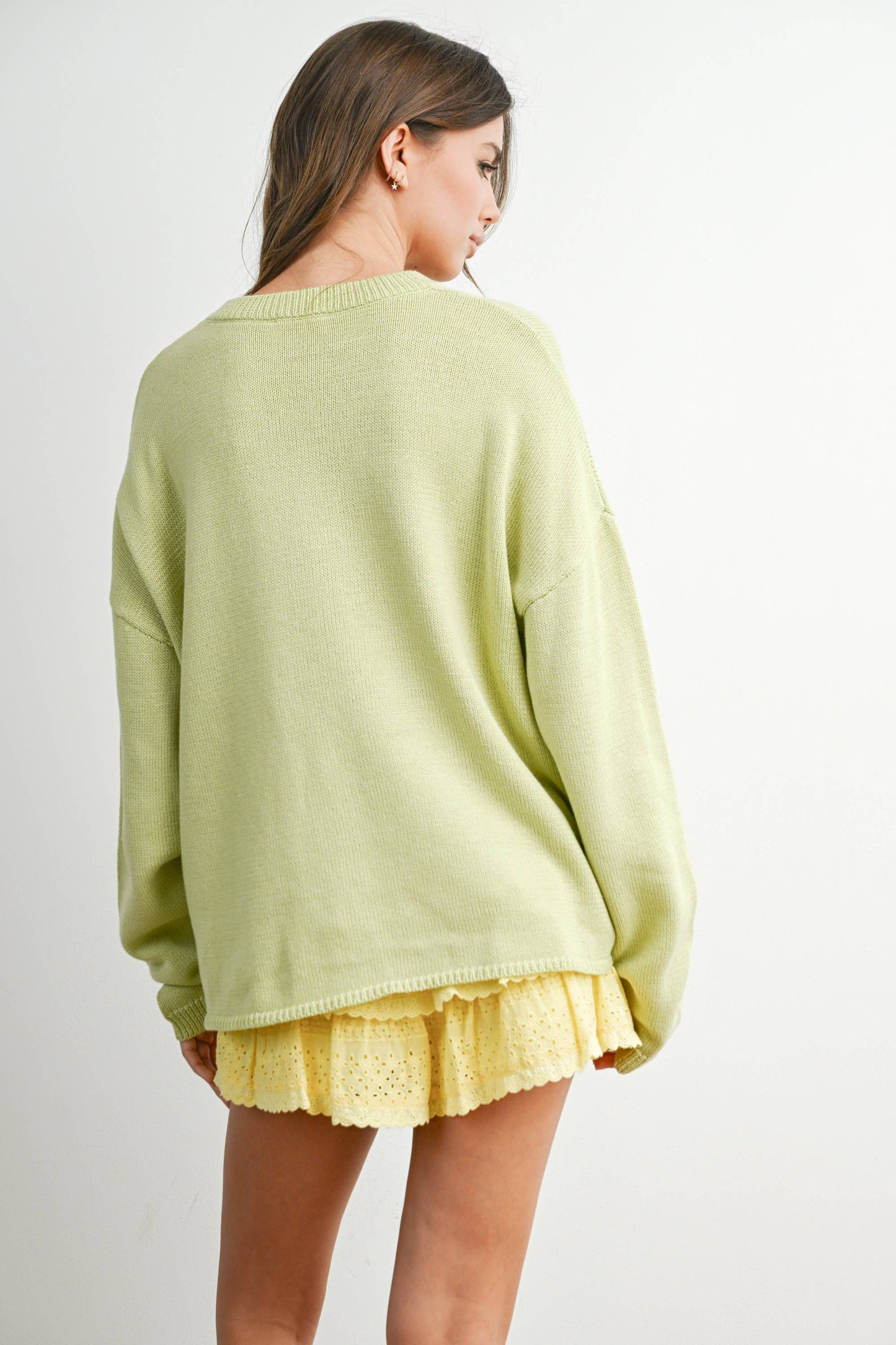 Buttermelon Drop Shoulder Star Pattern Sweater - Luxe EQ