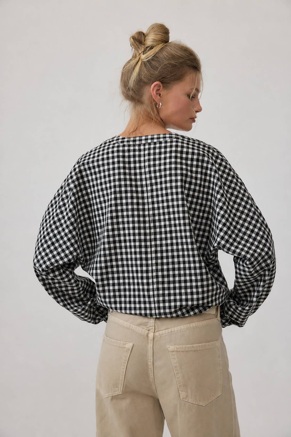 Gingham Check Drawstring Blouse - RT1328