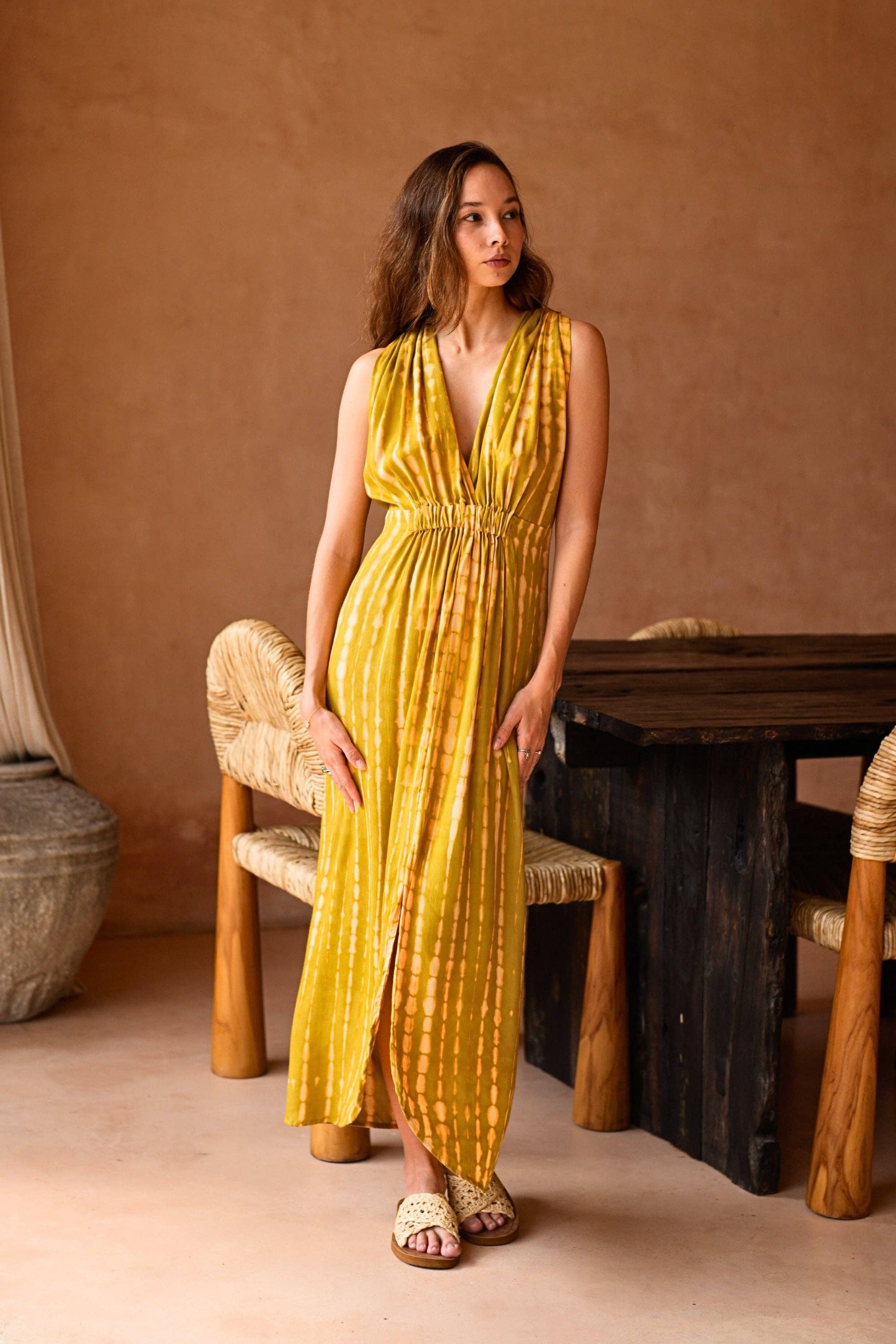 Clara Maxi Slip Dress in Lemongrass - Luxe EQ