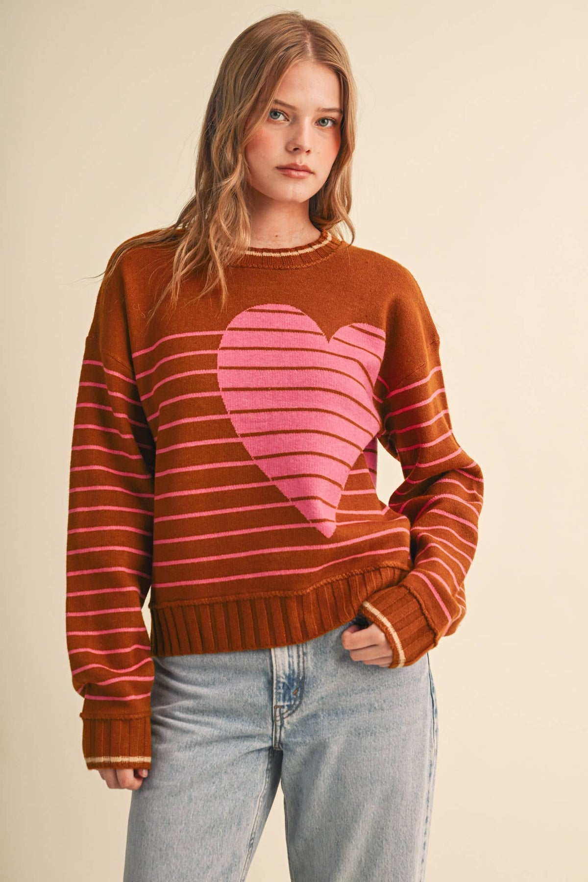 &MERCI HEART STRIPED SWEATER MSW11425