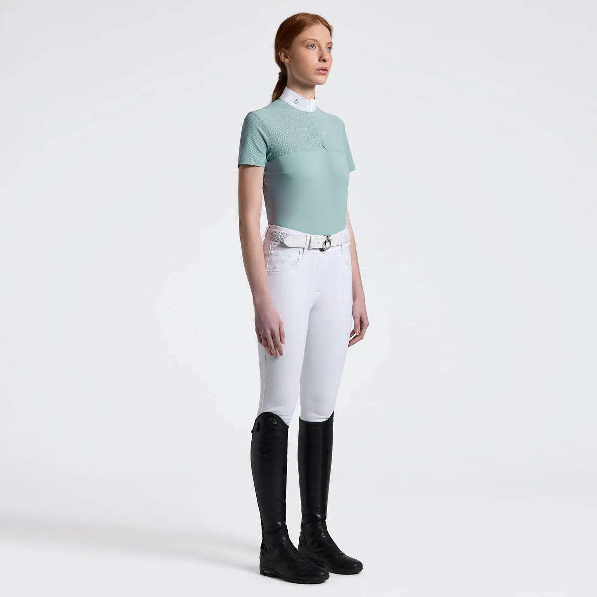 CAVALLERIA TOSCANA WOMEN'S PERFORATED JERSEY INSERTS S/S COMPETITION SHIRT Cad276 - Luxe EQ