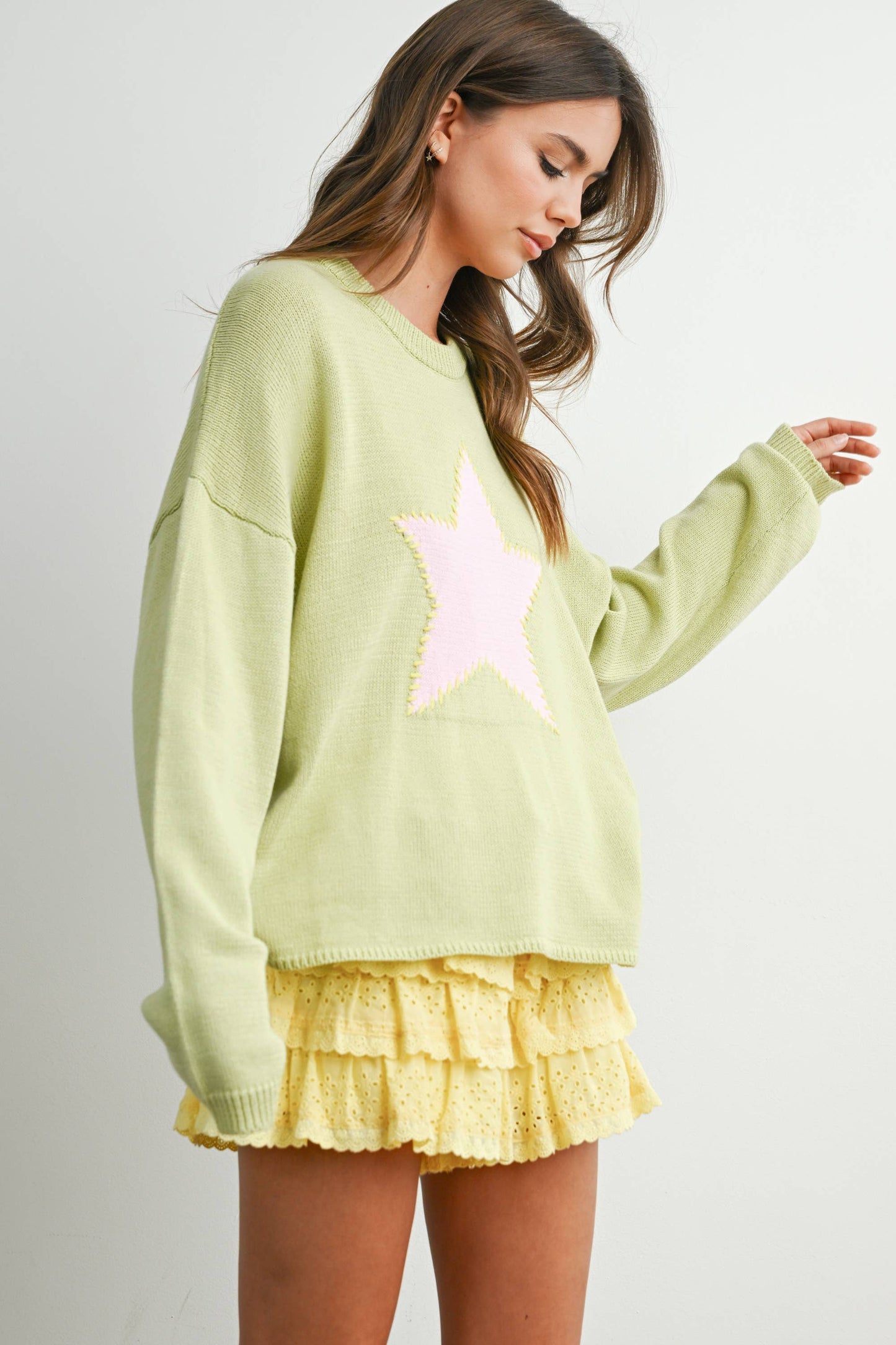 Buttermelon Drop Shoulder Star Pattern Sweater - Luxe EQ