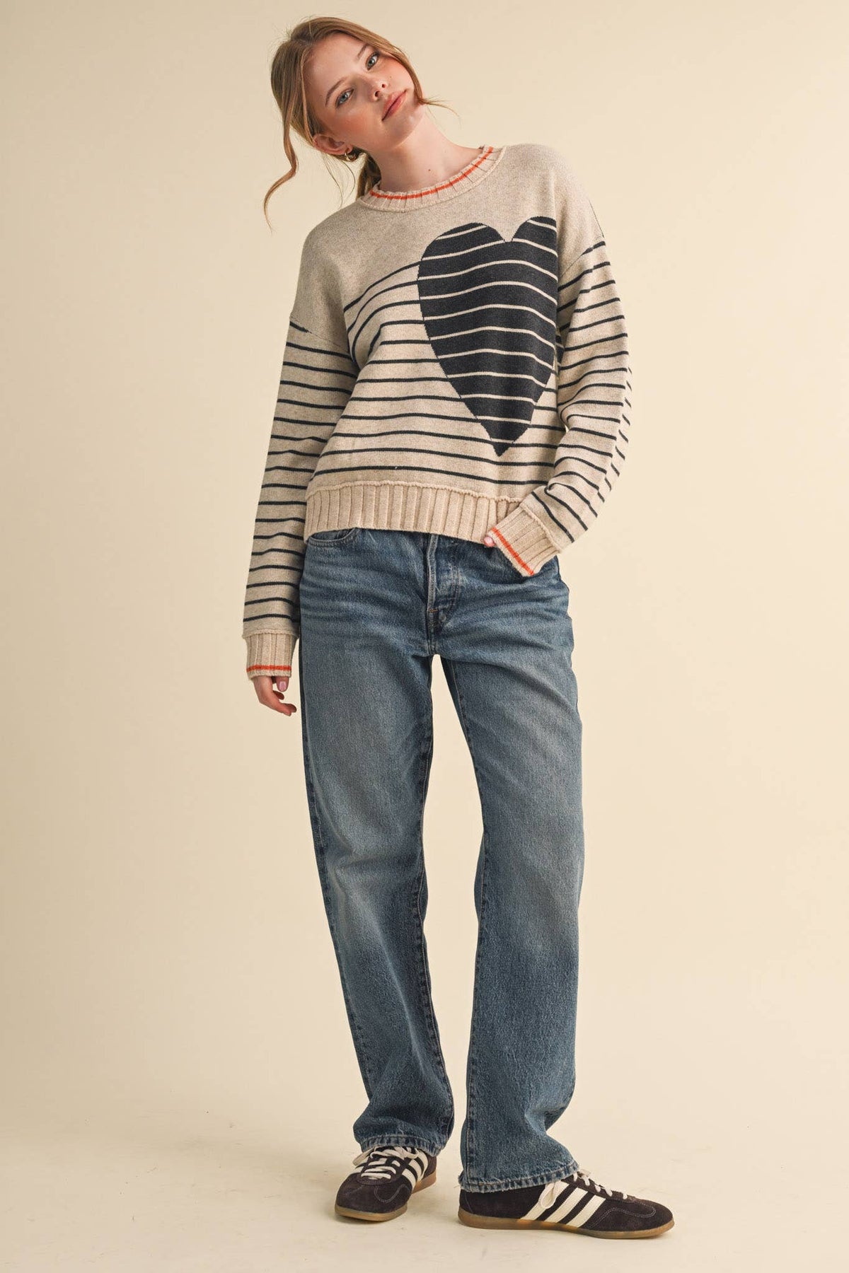 &MERCI HEART STRIPED SWEATER MSW11425