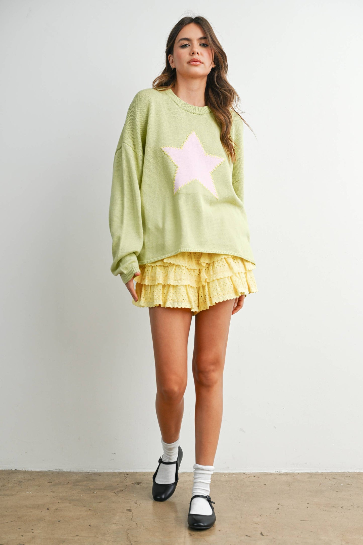 Buttermelon Drop Shoulder Star Pattern Sweater - Luxe EQ