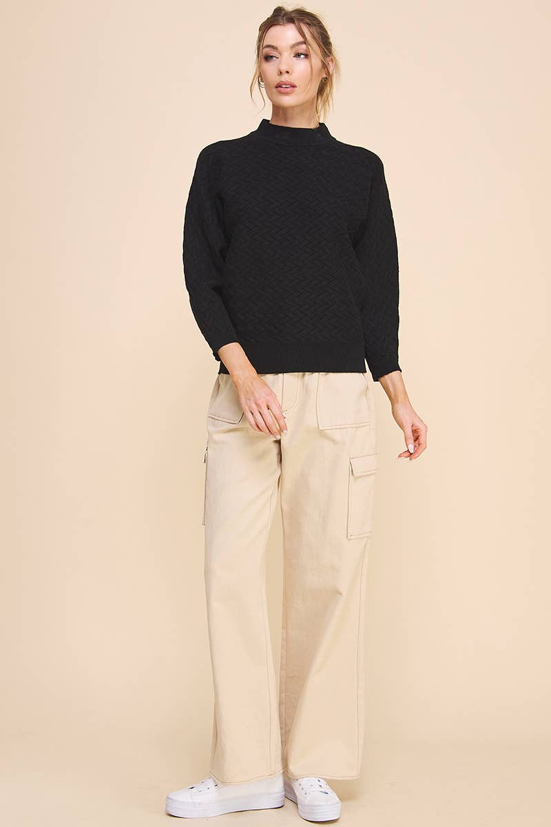 Allie Rose Jacquard Mock Neck Dolman Sweater