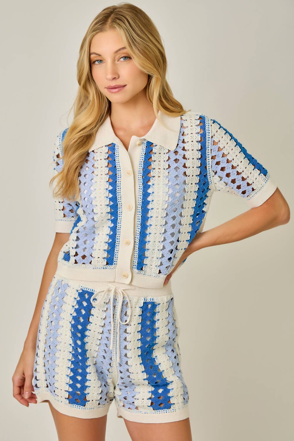 71030 Crochet Buttoned Polo Knit Shirt
