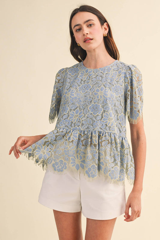 FLORAL LACE PEPLUM TOP MTP4839 - Luxe EQ