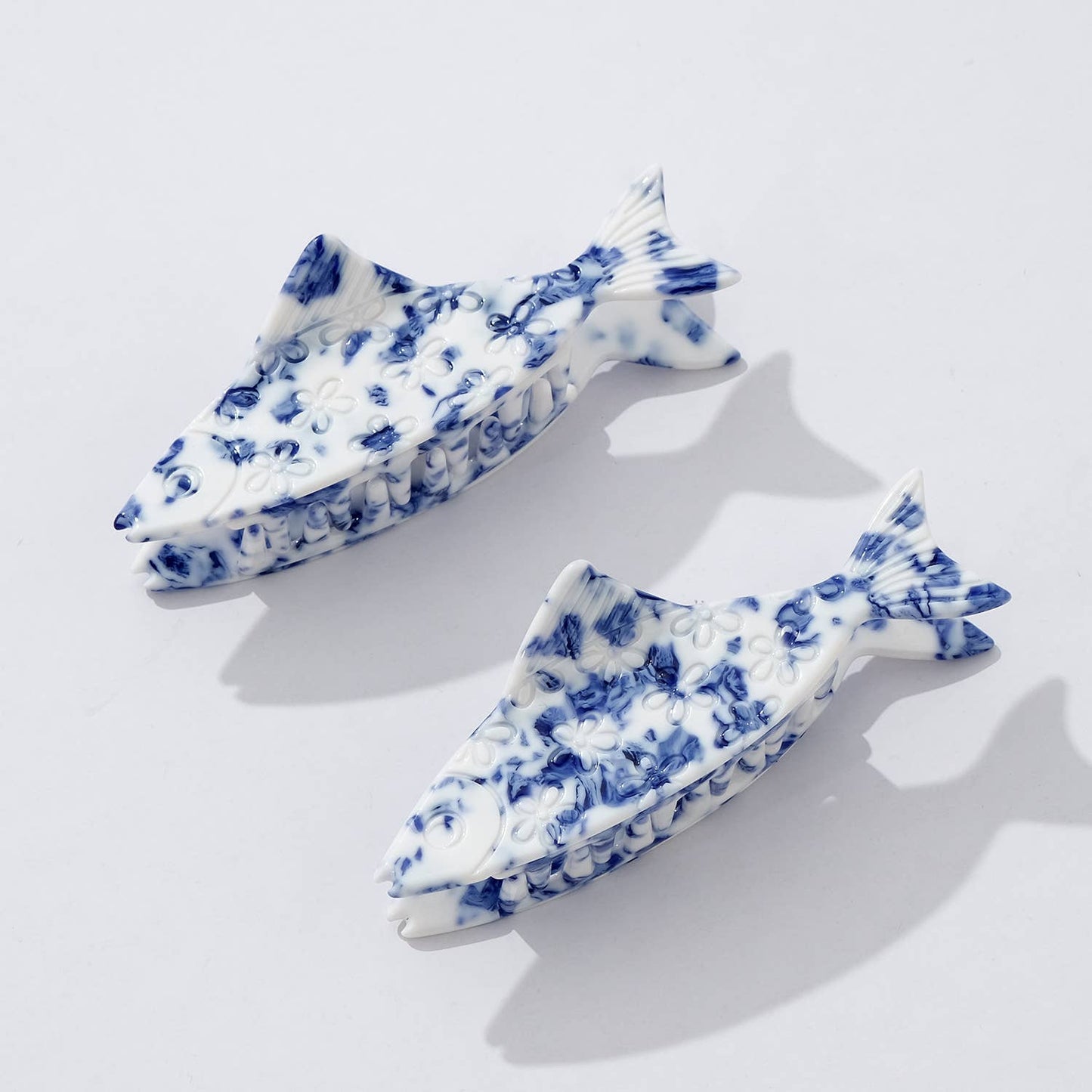 Coastal Blue Floral Fish Claw Clip - Small - Luxe EQ