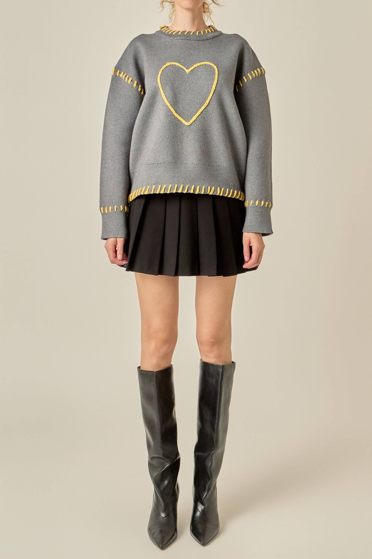 Heart Whipstitch Knit Sweater