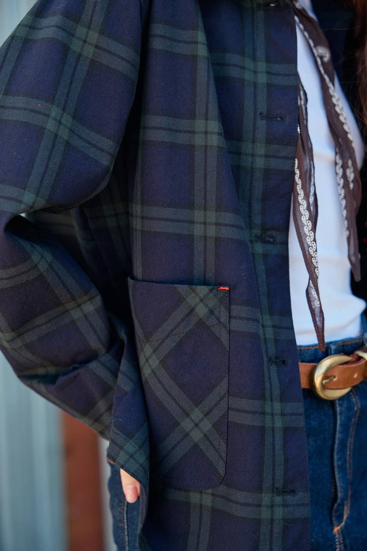 Navy Plaid Button Front Pocket Jacket - RJ1176 - Luxe EQ