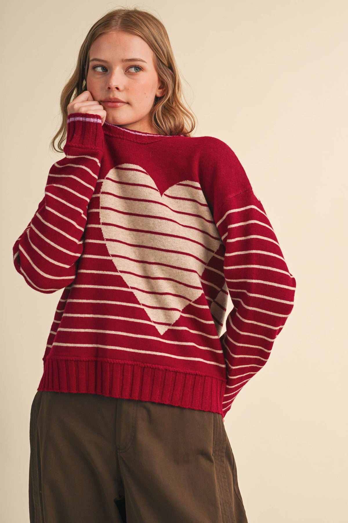 &MERCI HEART STRIPED SWEATER MSW11425