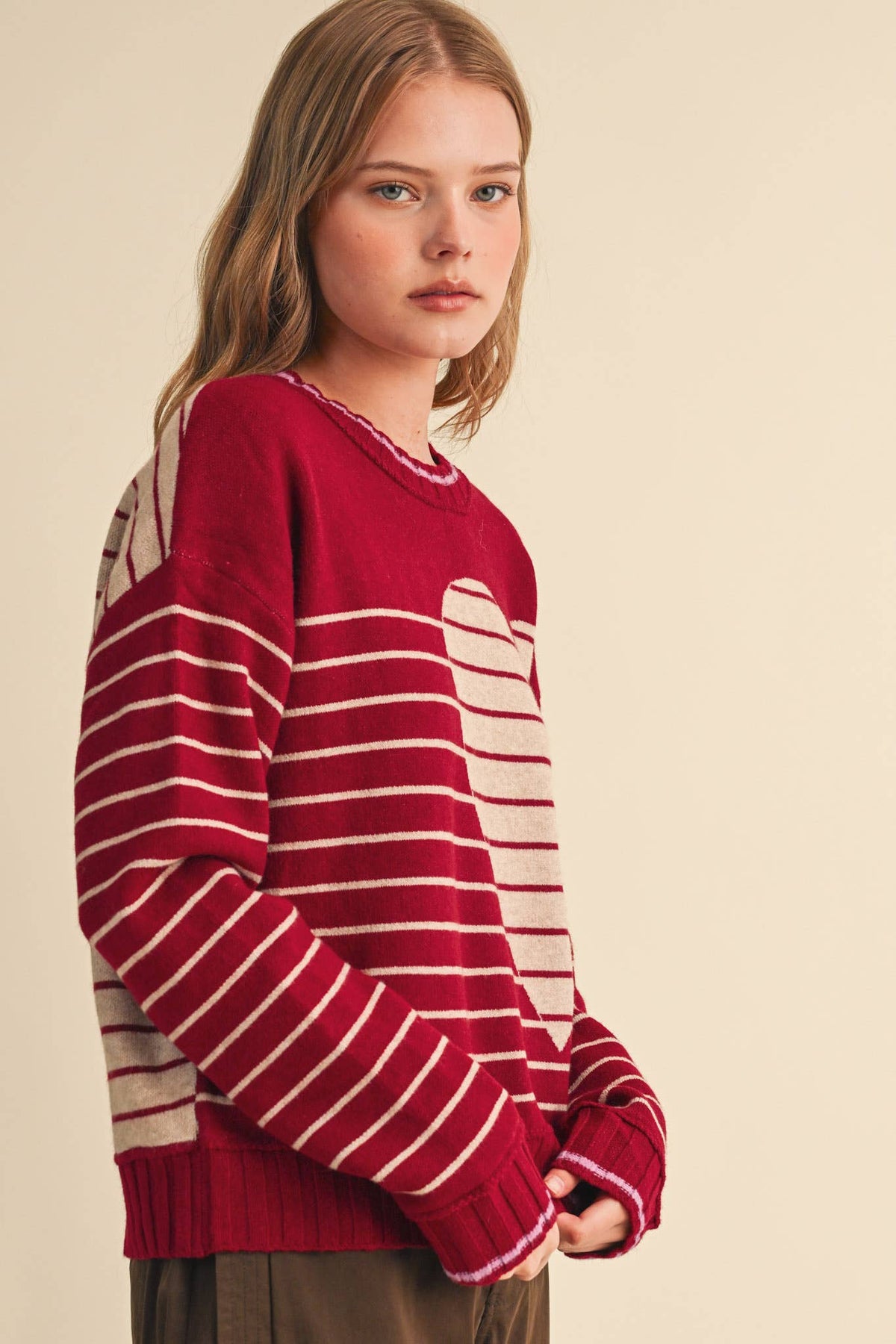 &MERCI HEART STRIPED SWEATER MSW11425
