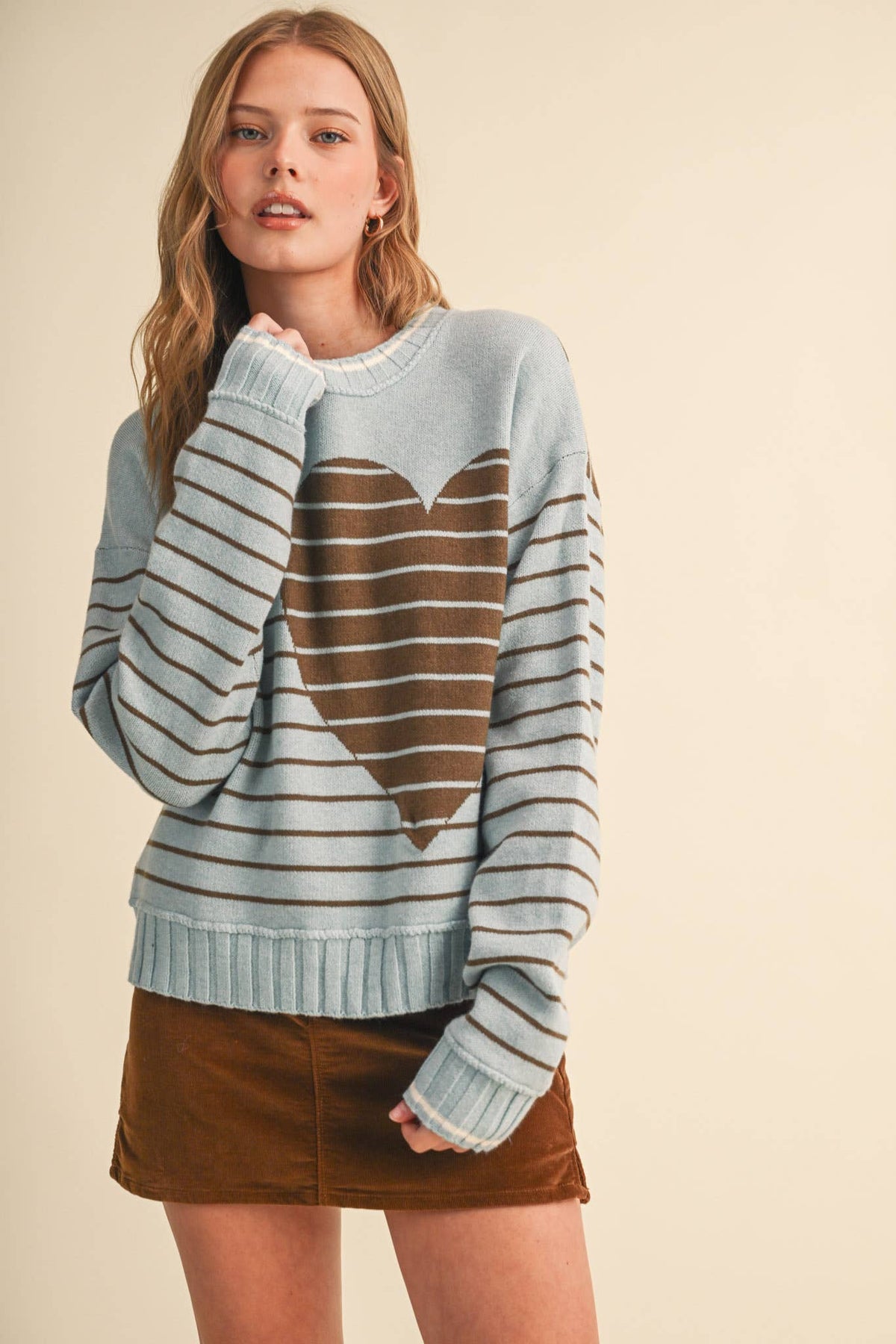 &MERCI HEART STRIPED SWEATER MSW11425