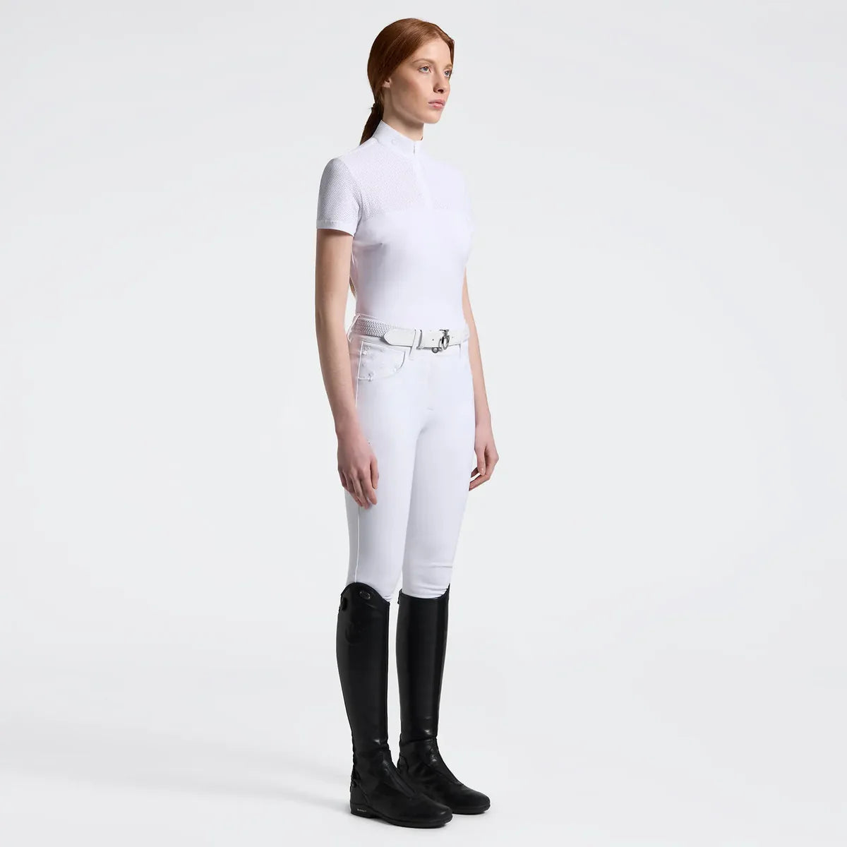 CAVALLERIA TOSCANA WOMEN'S PERFORATED JERSEY INSERTS S/S COMPETITION SHIRT Cad276 - Luxe EQ