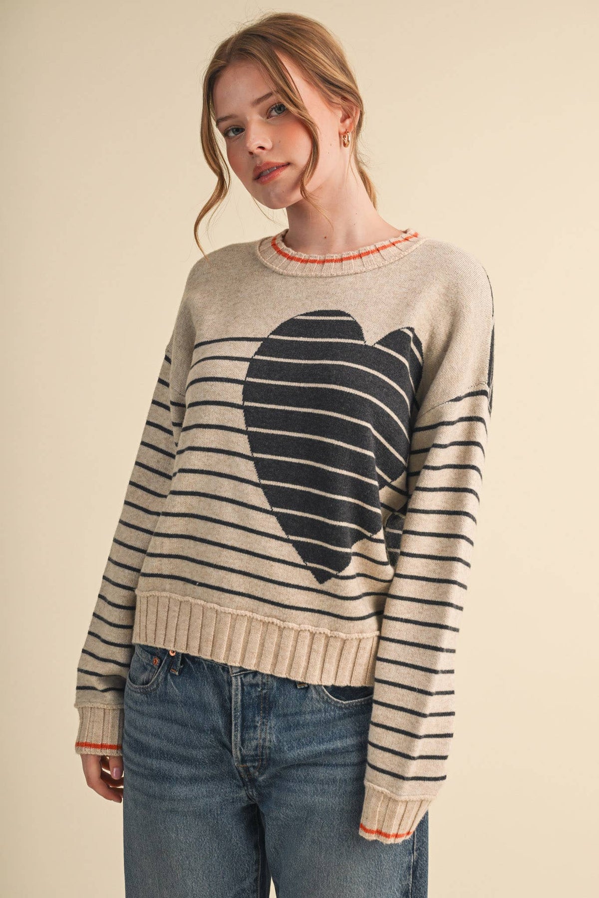 &MERCI HEART STRIPED SWEATER MSW11425