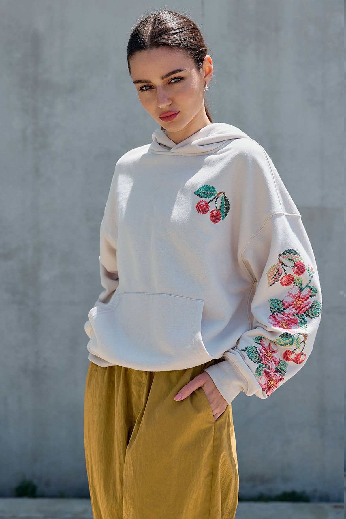Floral Embroidery Pullover Hoodie Sweatshirt - RTK1174 - Luxe EQ