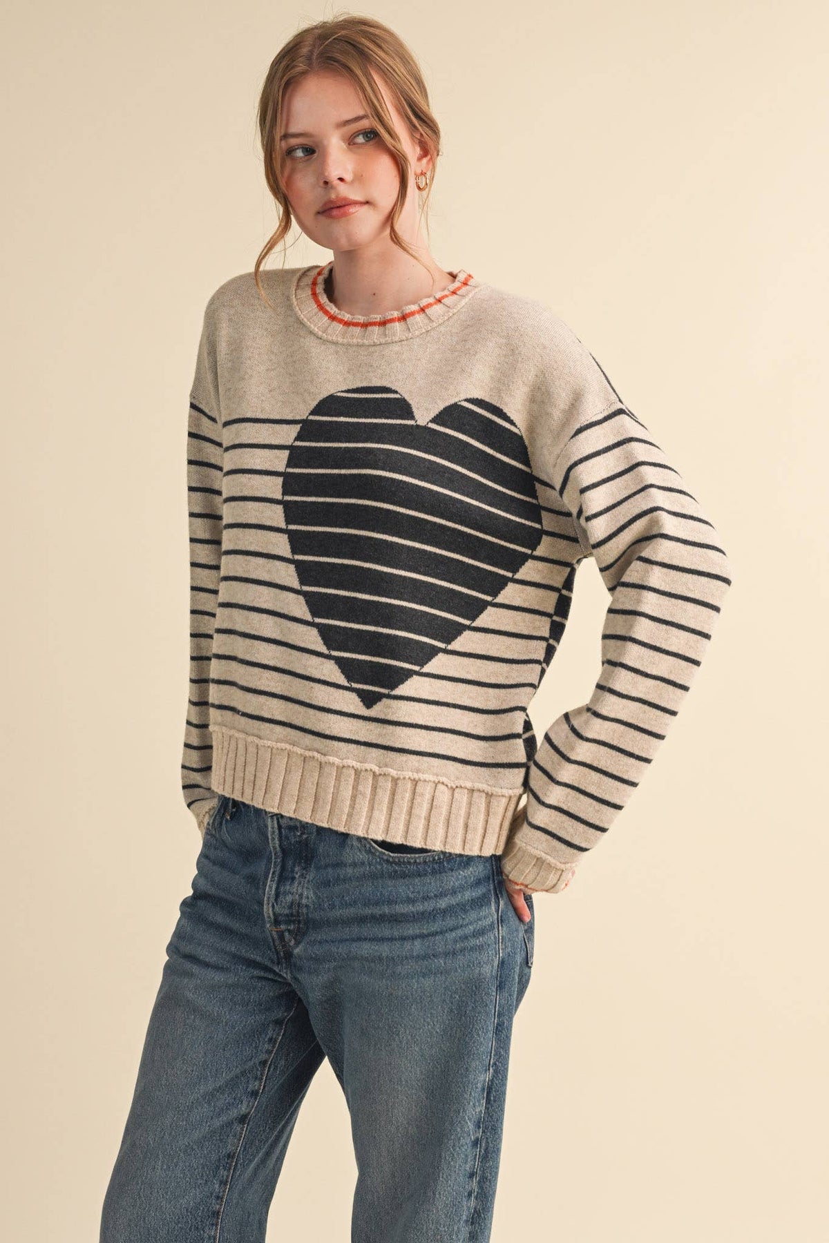 &MERCI HEART STRIPED SWEATER MSW11425