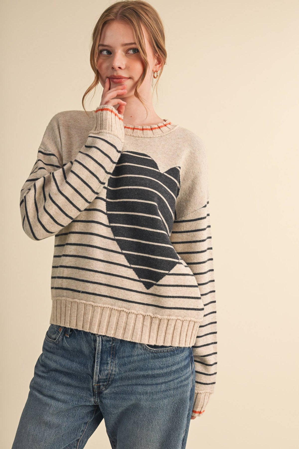 &MERCI HEART STRIPED SWEATER MSW11425