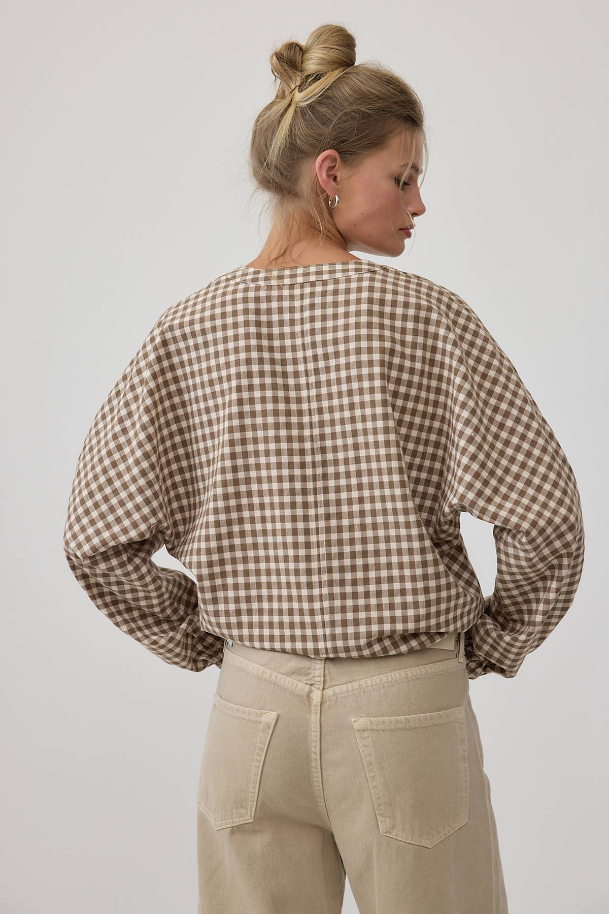 Gingham Check Drawstring Blouse - RT1328