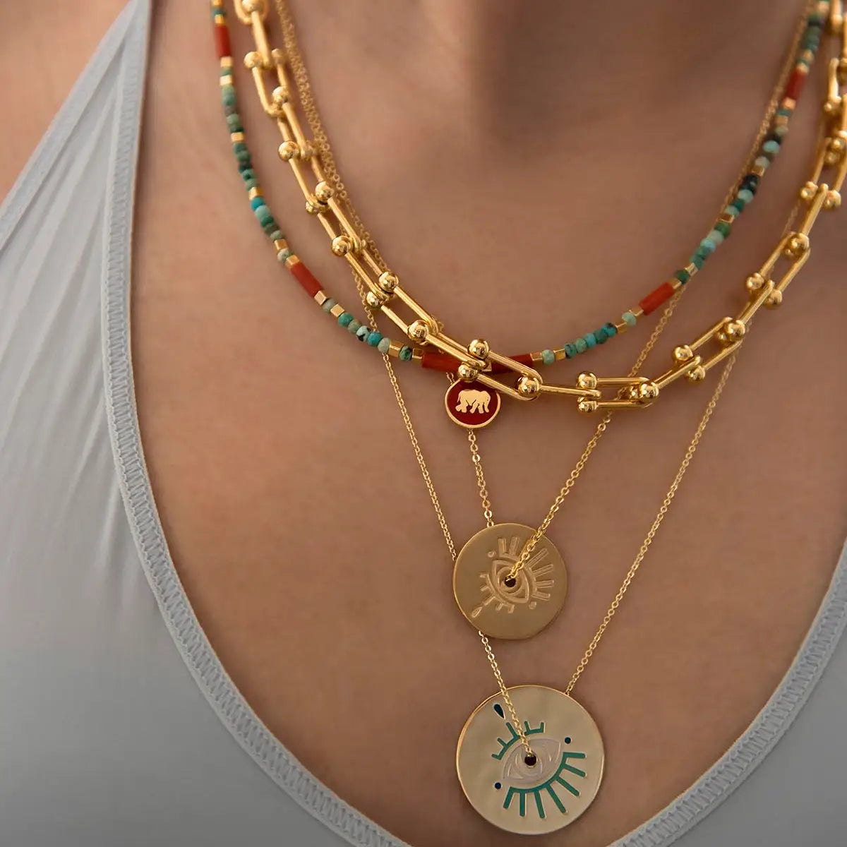 Atelier Petites Pierres All Seeing Eye Necklace, Center Hole Eye Coin Pendant - Luxe EQ