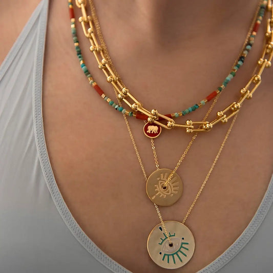 Atelier Petites Pierres All Seeing Eye Necklace, Center Hole Eye Coin Pendant - Luxe EQ