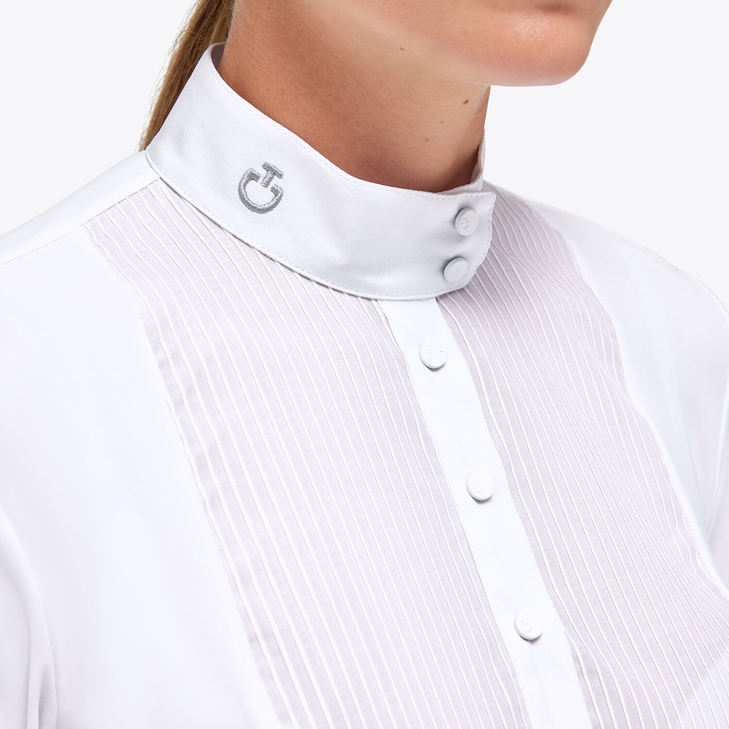 Cavalleria Toscana Women's Jersey L/S Button Competition Shirt w/ Poplin Pleated Bib