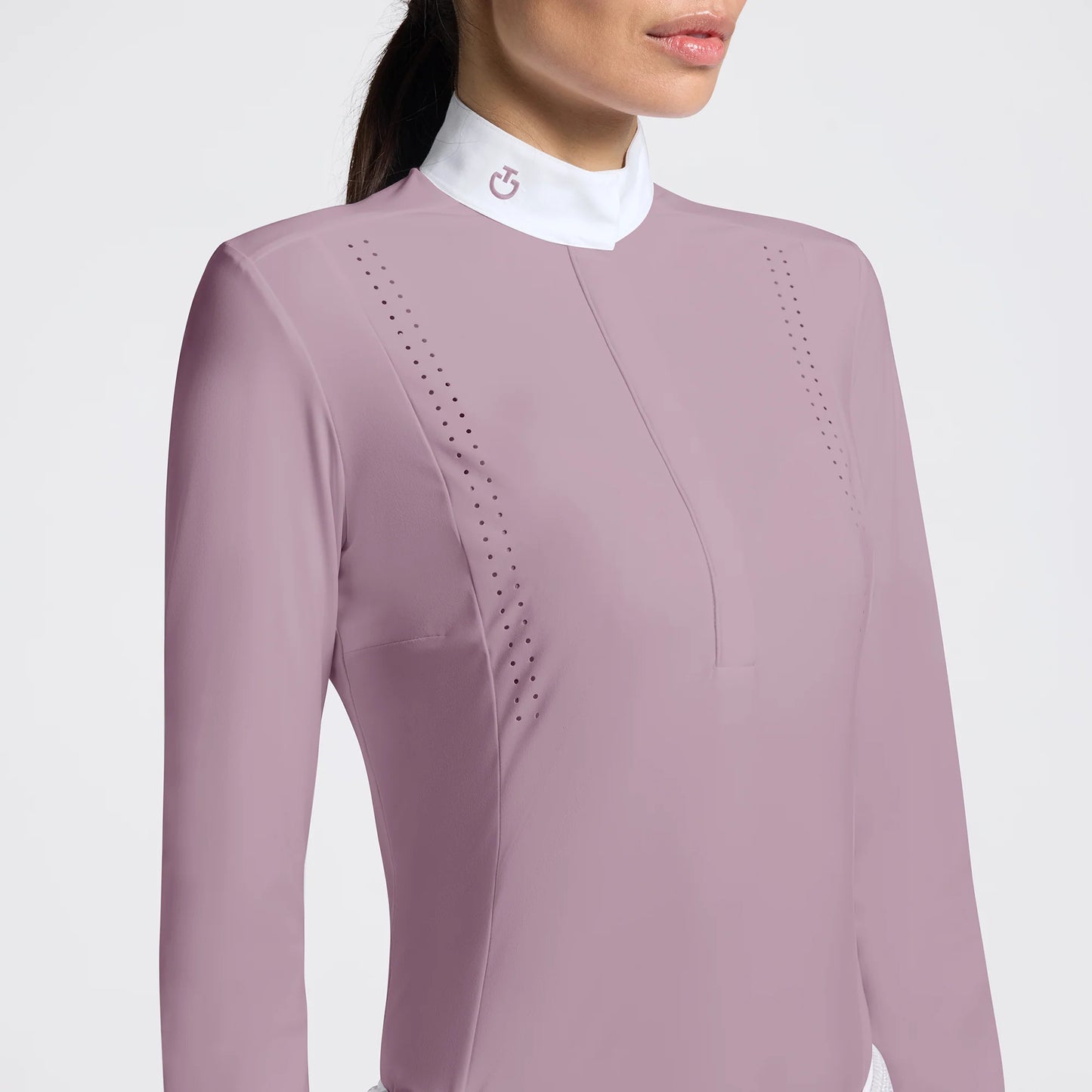 CAVALLERIA TOSCANA CAD279 WOMEN'S LONG SLEEVE PERFORATED JERSEY SHOW SHIRT - Luxe EQ