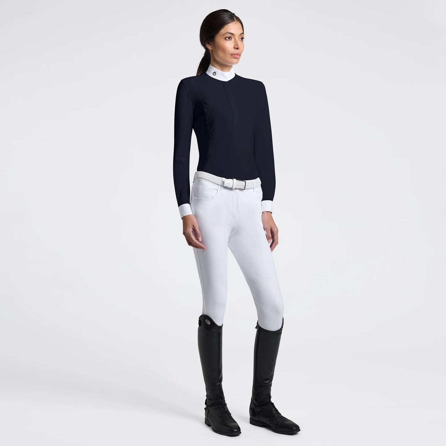 CAVALLERIA TOSCANA CAD279 WOMEN'S LONG SLEEVE PERFORATED JERSEY SHOW SHIRT - Luxe EQ