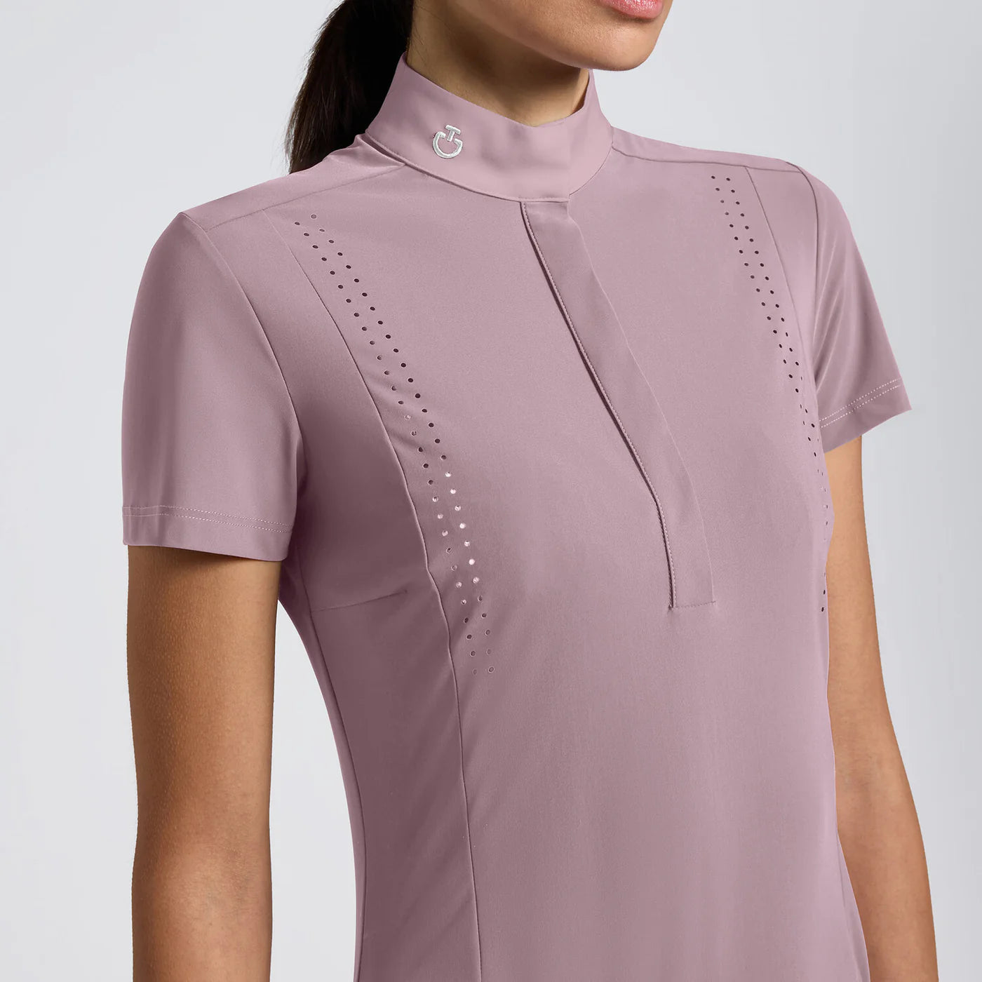 CAVALLERIA TOSCANA CAD285 WOMEN'S SHORT SLEEVE PERFORATED JERSEY SHOW SHIRT - Luxe EQ