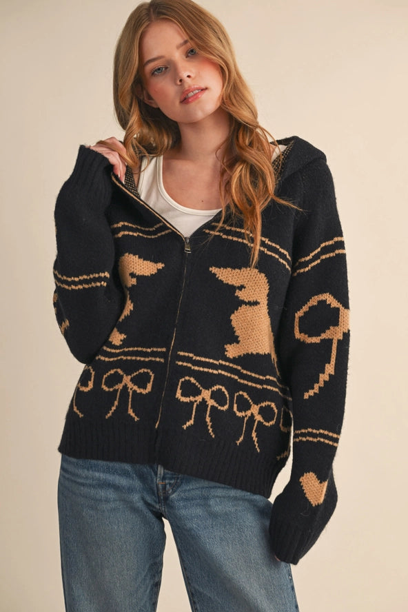 &Merci Dachshund Knit Cardigan with Hood
